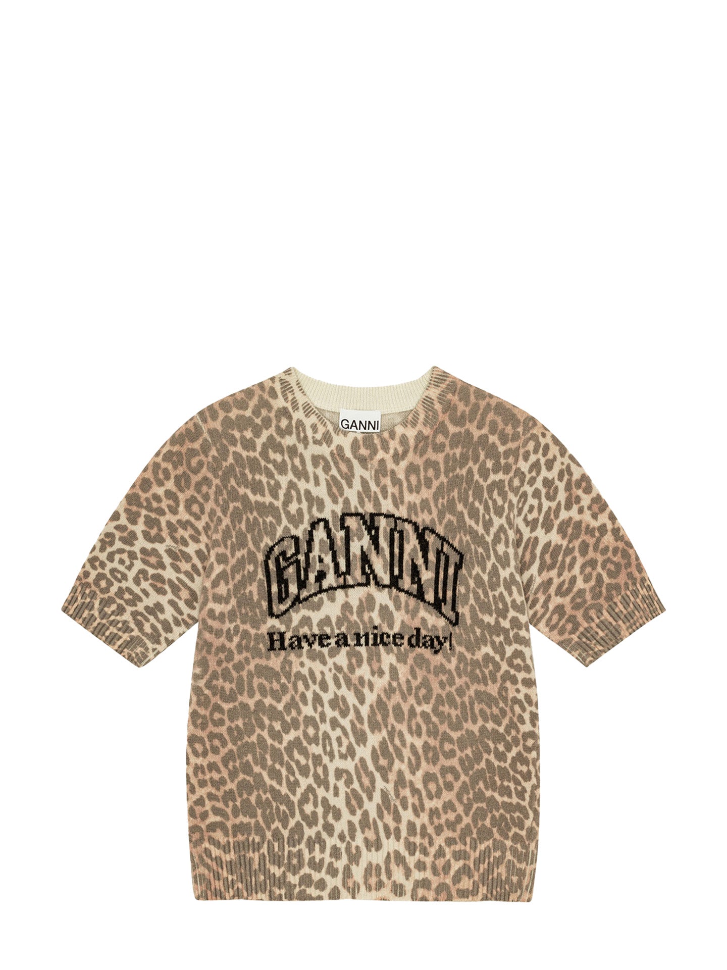 Graphic Wool Mix Printed T-shirt, leopard