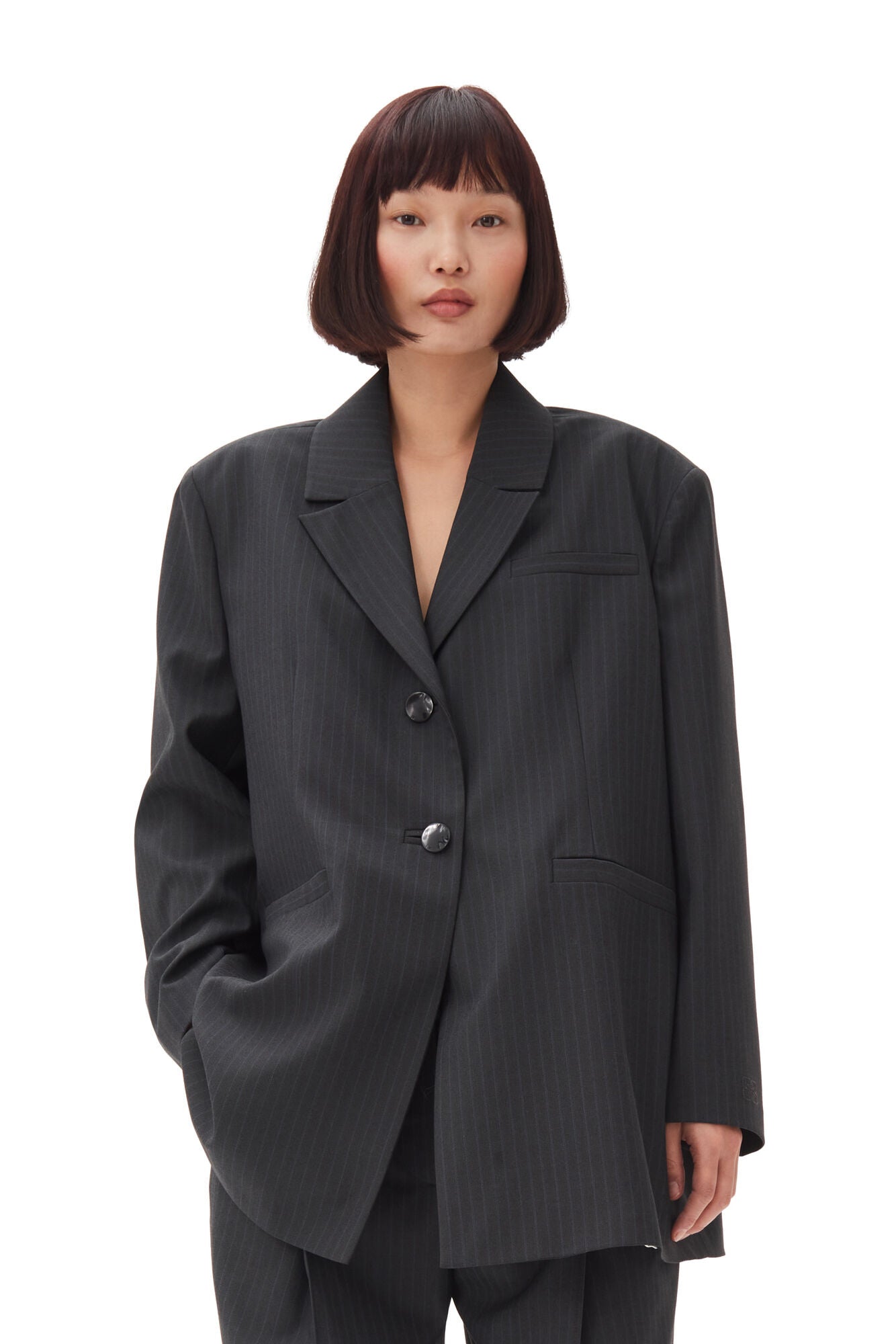 Melange Stripe Suiting Oversized Blazer, phantom