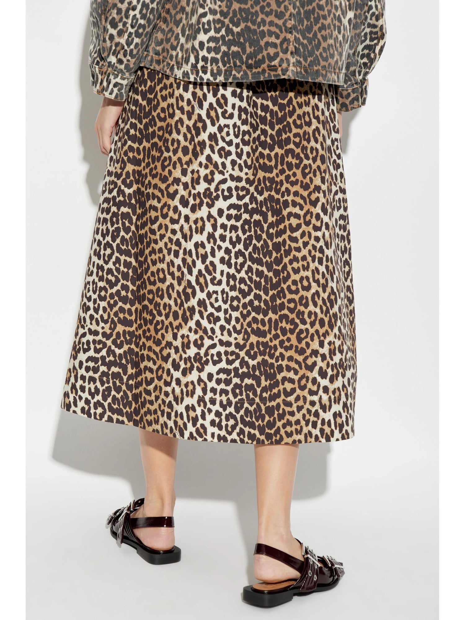 Printed Cotton Elasticated Maxi Skirt, leopard