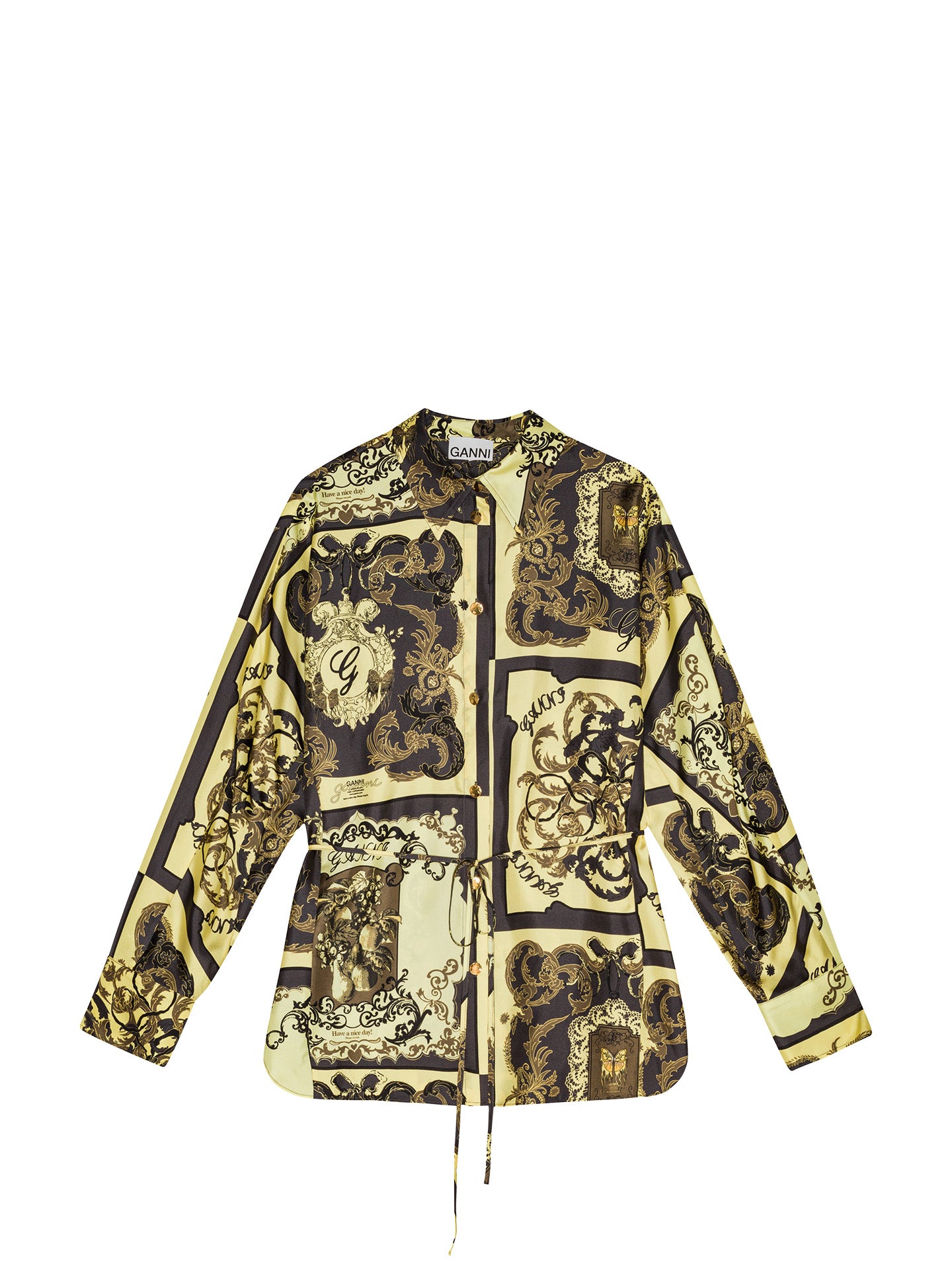 Printed Silk Twill Long Sleeve Raglan Shirt