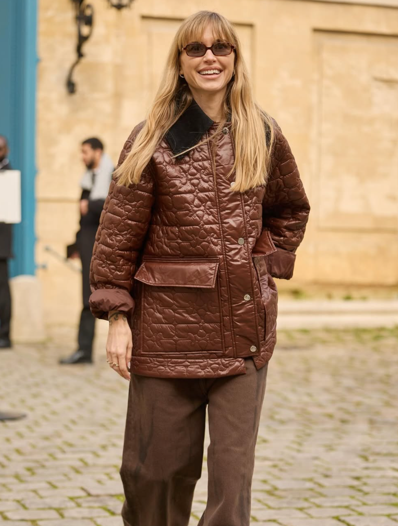 Shiny Quilt Midi Jacket, chicory coffee brown