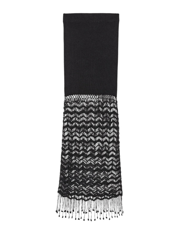 Shiny Viscose Crochet Skirt, black