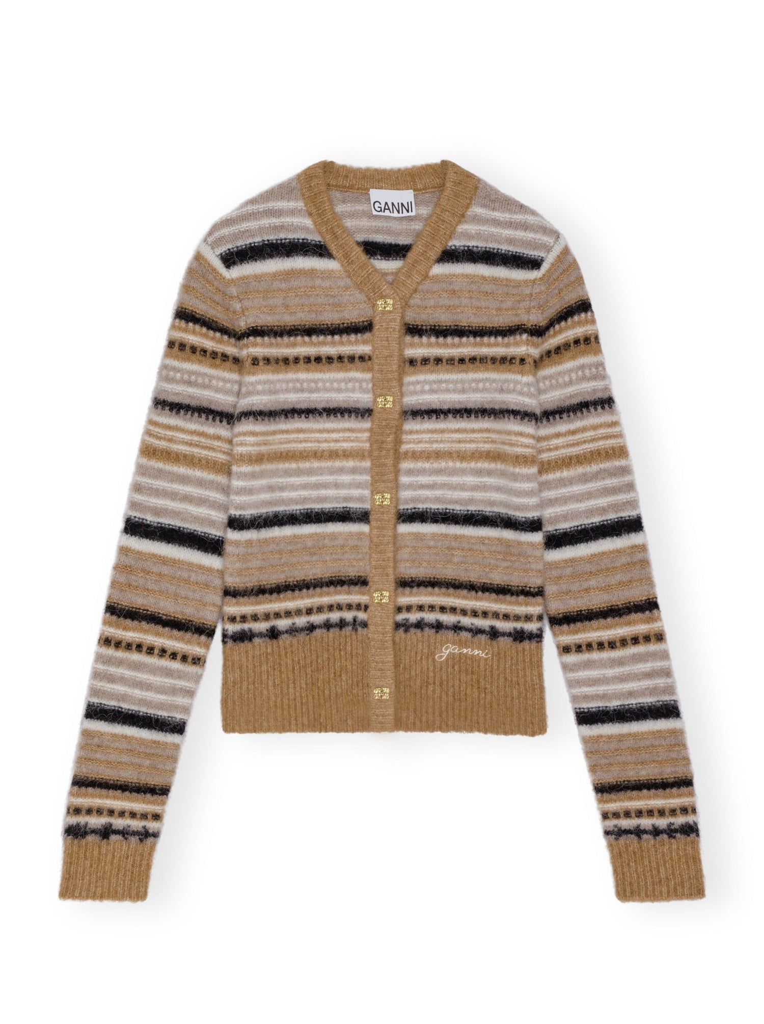 Soft Wool Stripe Cardigan, brown