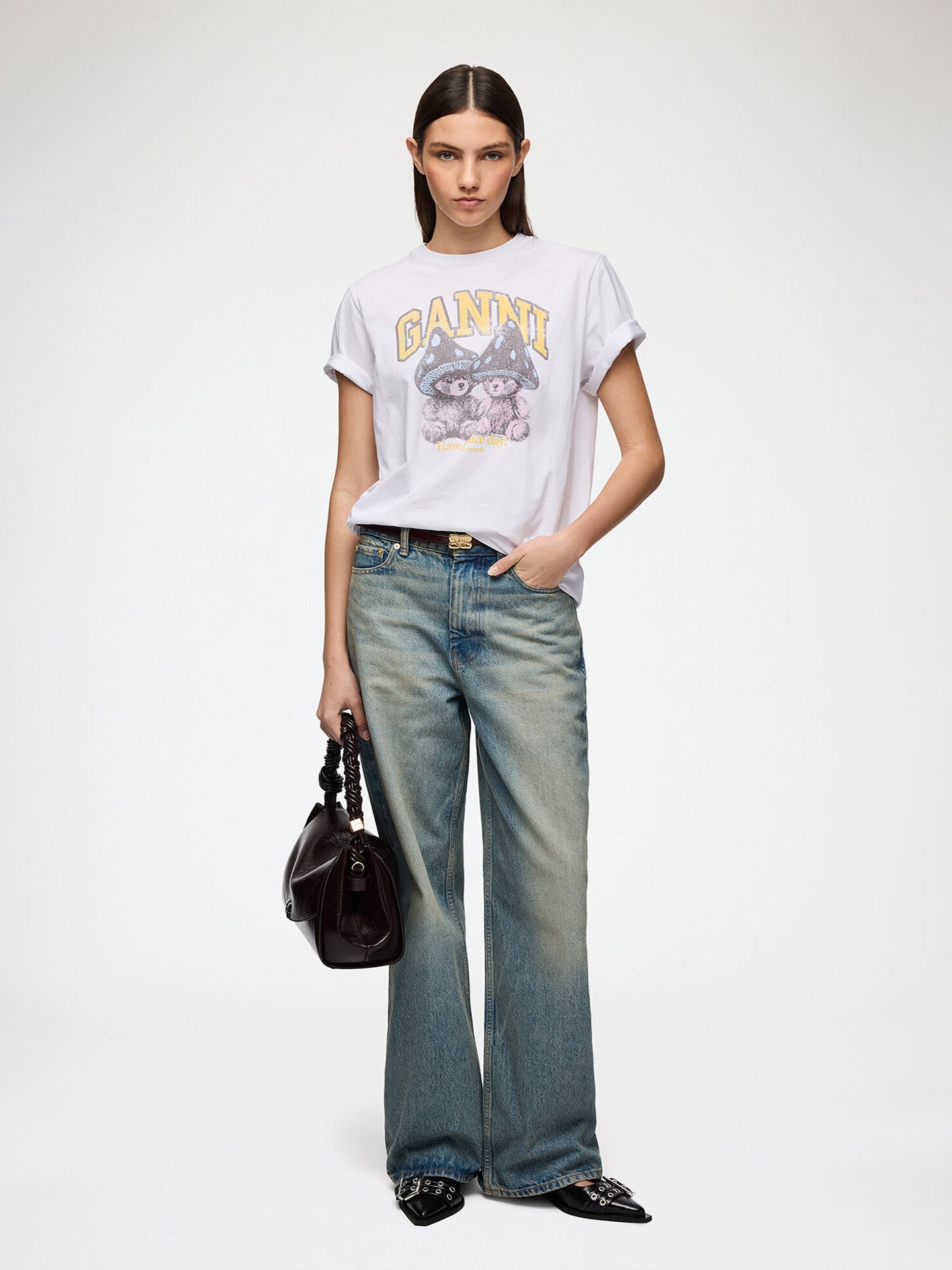 Teddy mushrooms relaxed basic cotton T-shirt, bright white