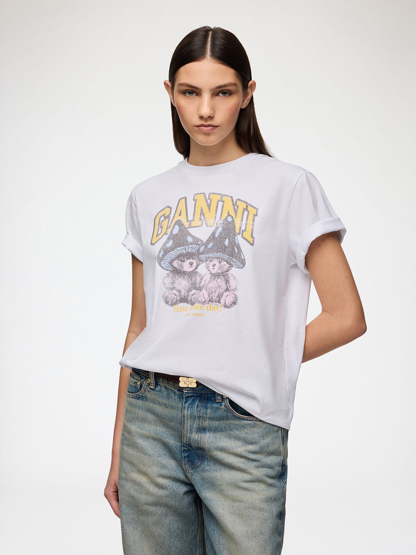 Teddy mushrooms relaxed basic cotton T-shirt, bright white