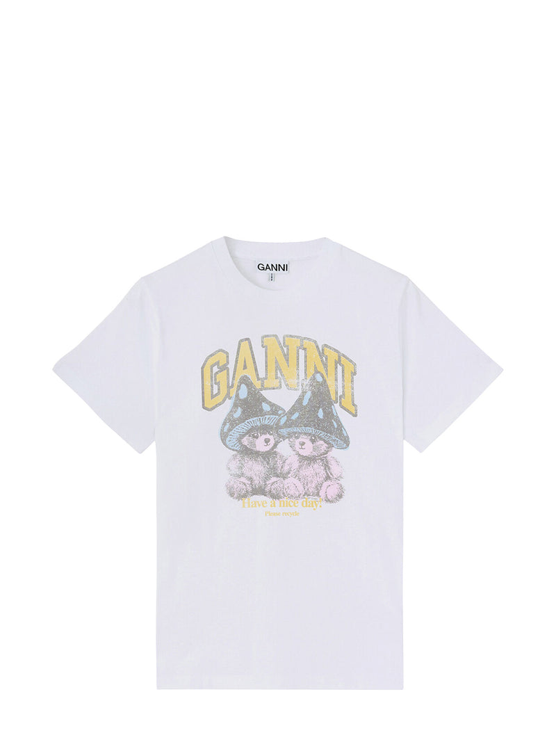 Teddy mushrooms relaxed basic cotton T-shirt, bright white