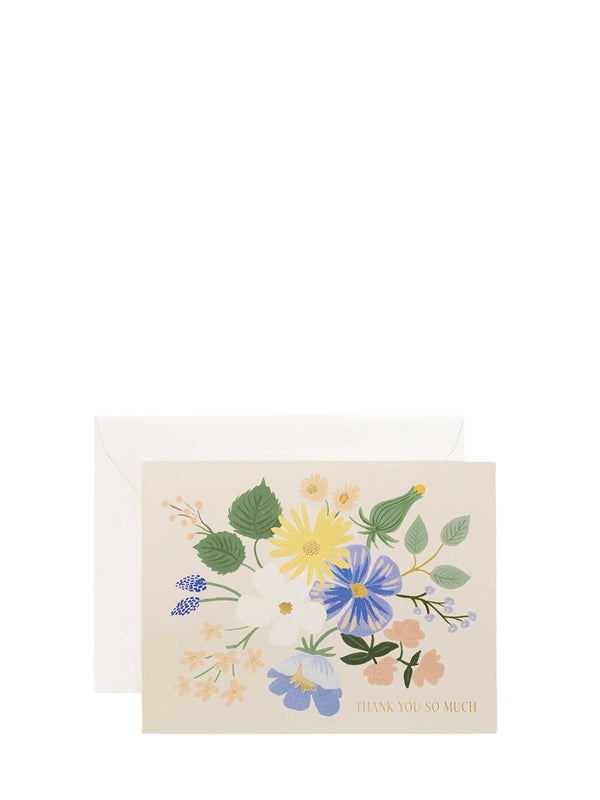 Floral thank you card with a matching envelope on a white background