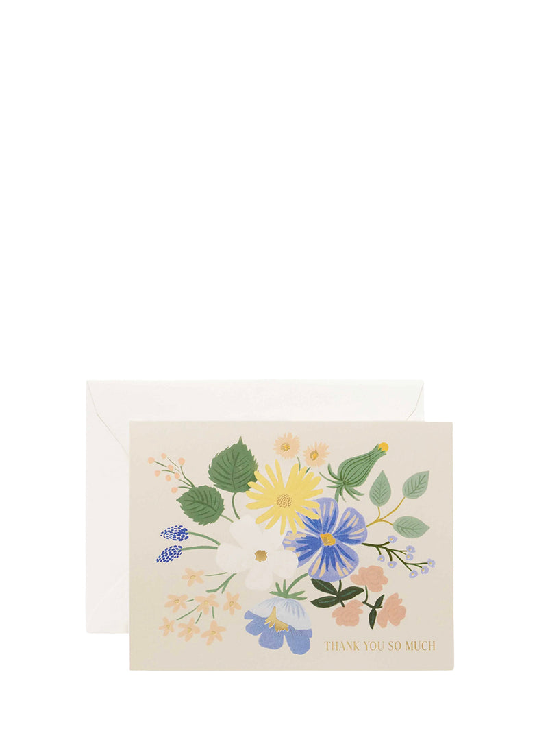 Floral thank you card with a matching envelope on a white background