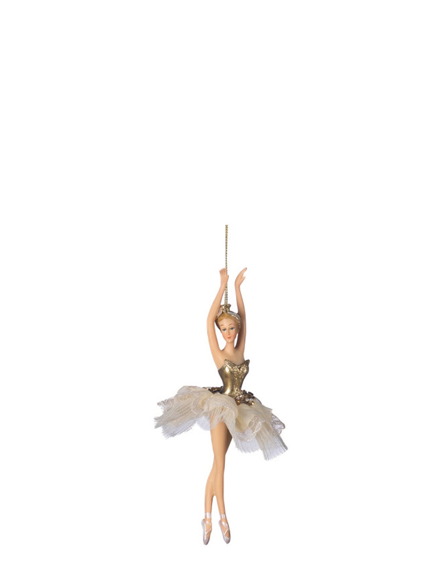 Gold pearl ballerina ornament, in 5th position