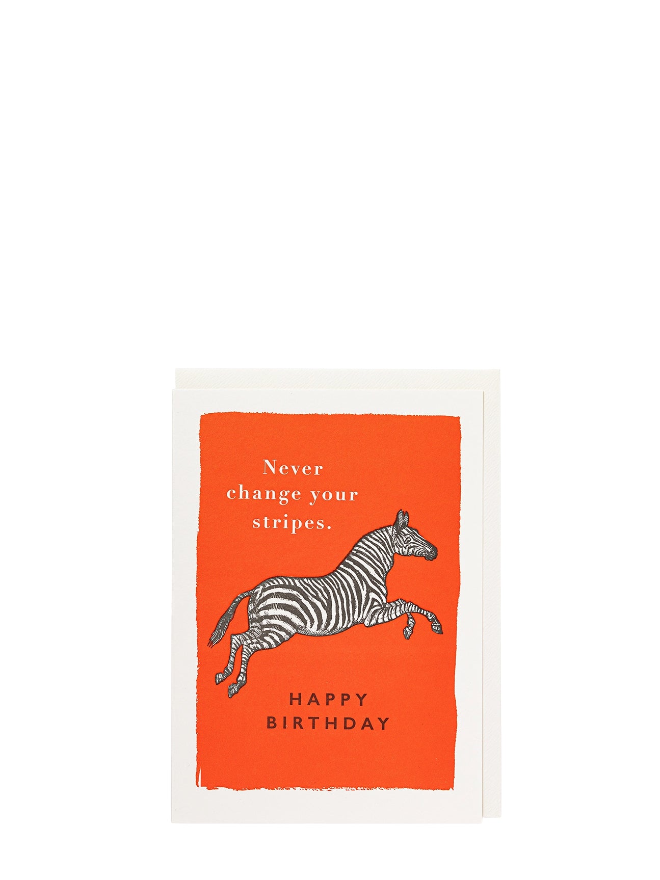 Birthday card with zebra illustration and text on an orange background