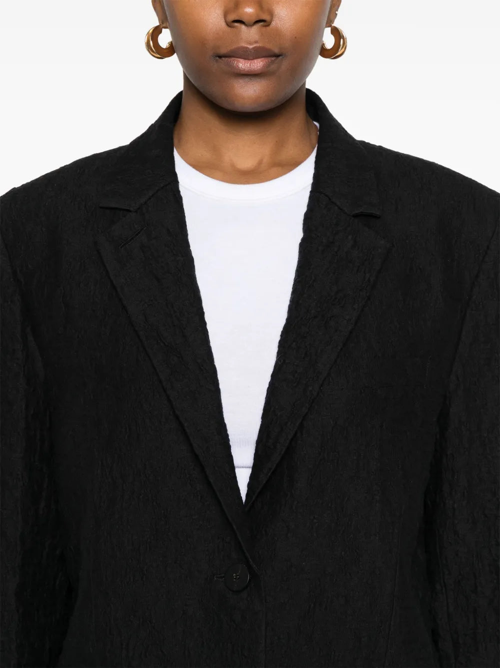 Crinkled travel blazer with shoulder pads, black