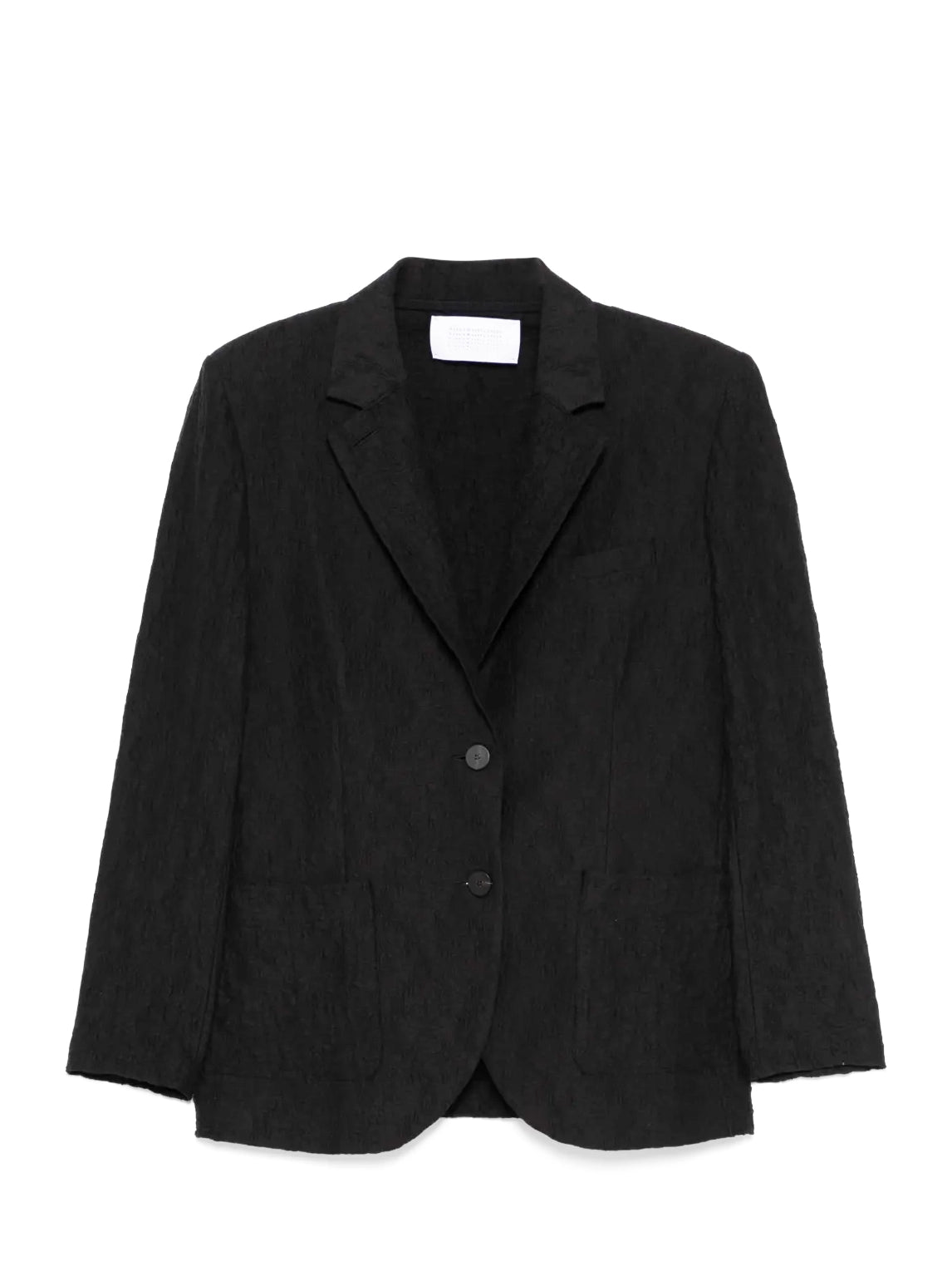 Crinkled travel blazer with shoulder pads, black