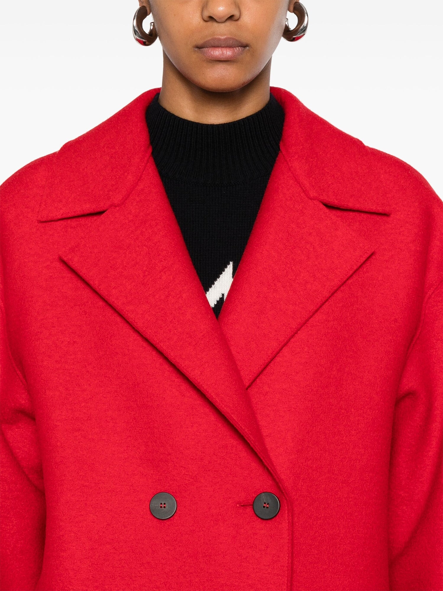 Dropped shoulder double breasted wool coat, lipstick