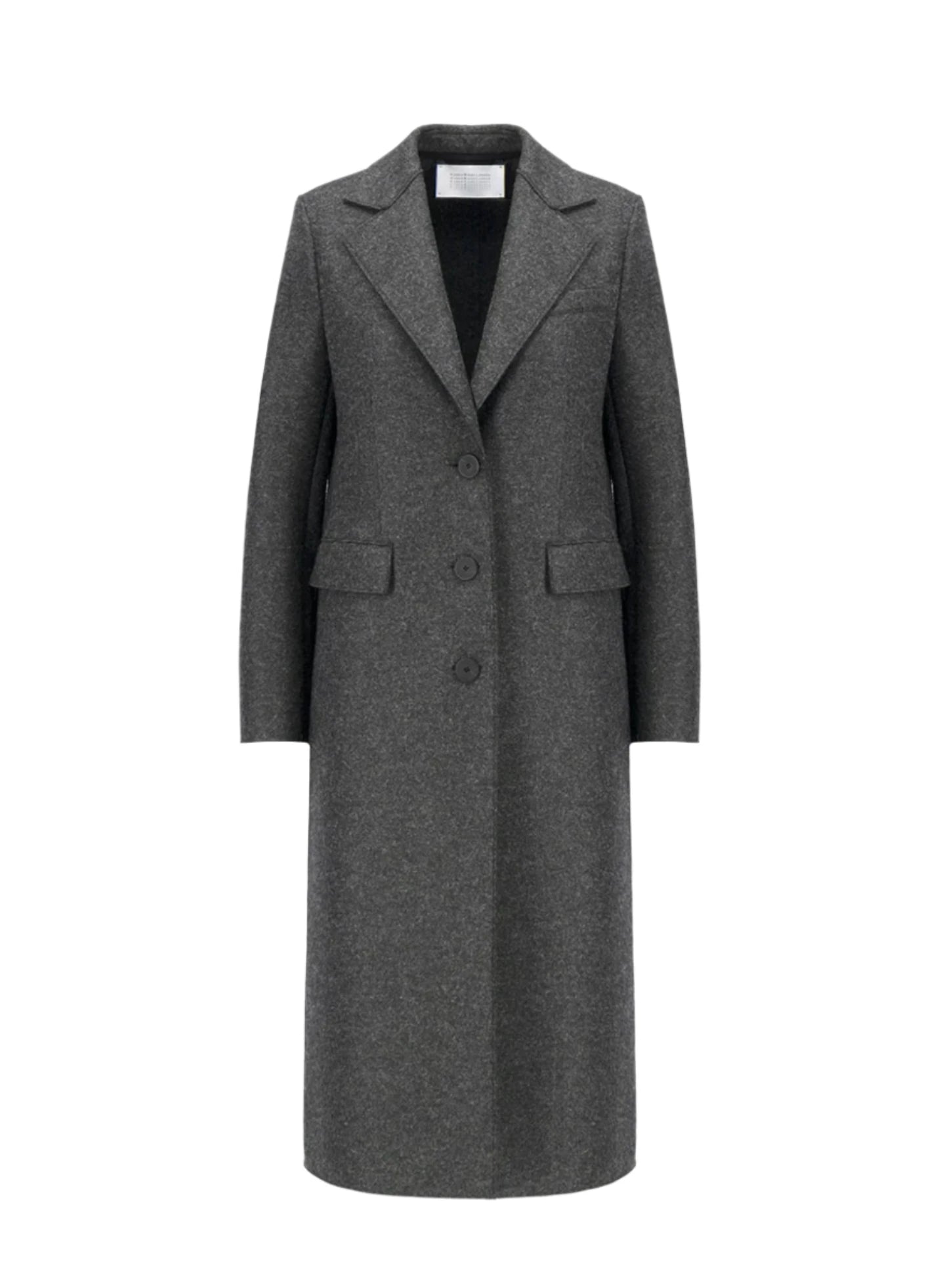 Single breasted wool coat w. shoulder pads, middle grey