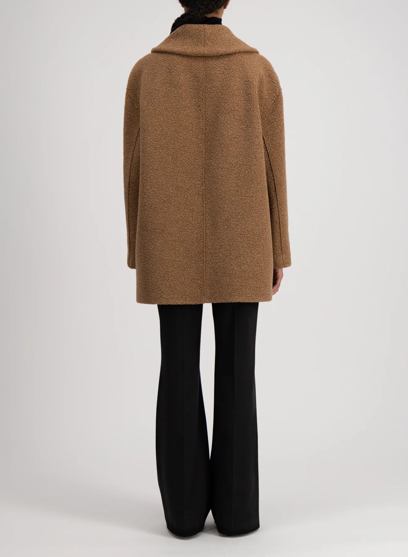 Shawl collar bouclé coat, brown