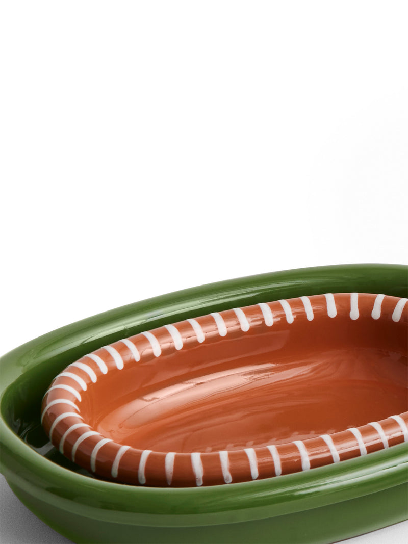 Barro small oval dish, Terracotta with stripes