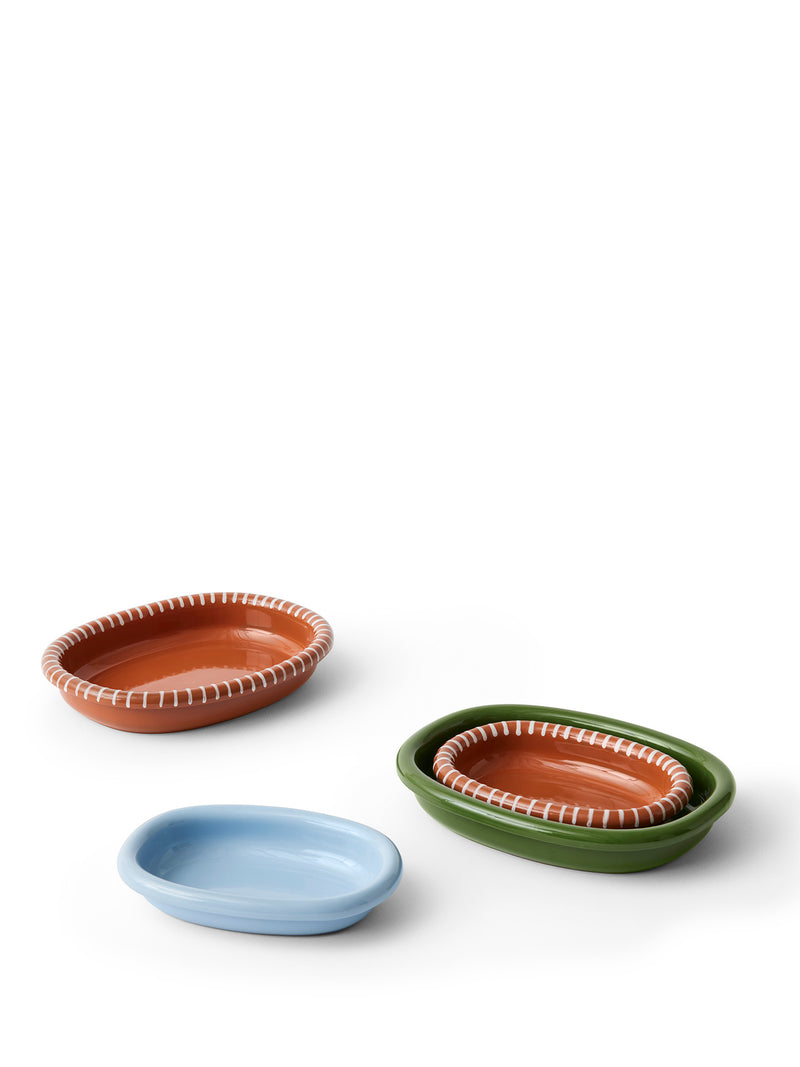 Barro small oval dish, Terracotta with stripes
