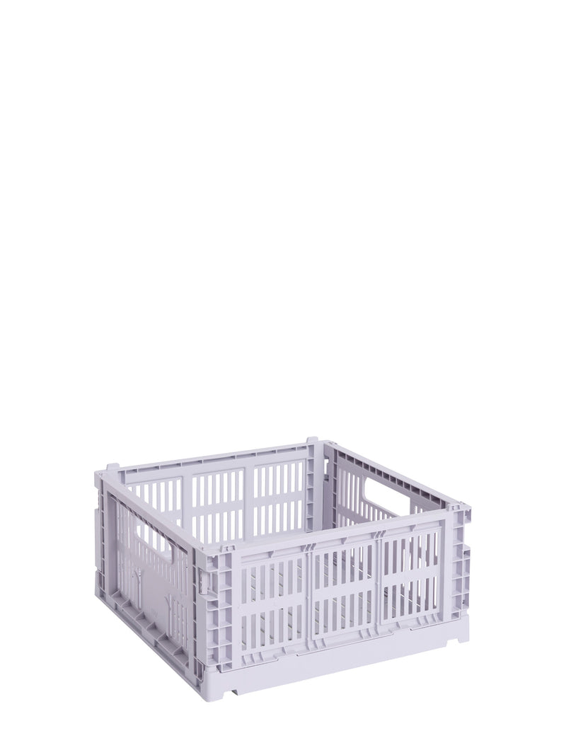 Light lavender storage crate on a white background