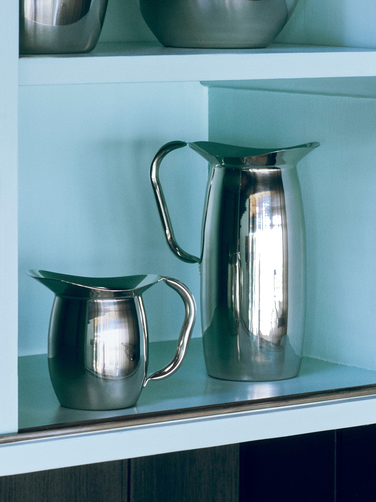 Indian Steel Pitcher, small and tall