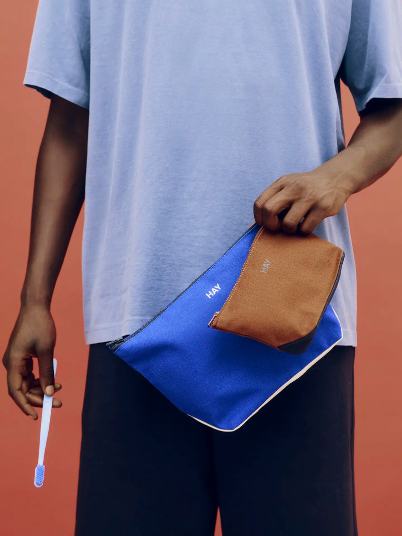Multi M cotton canvas pouch, electric blue-multi