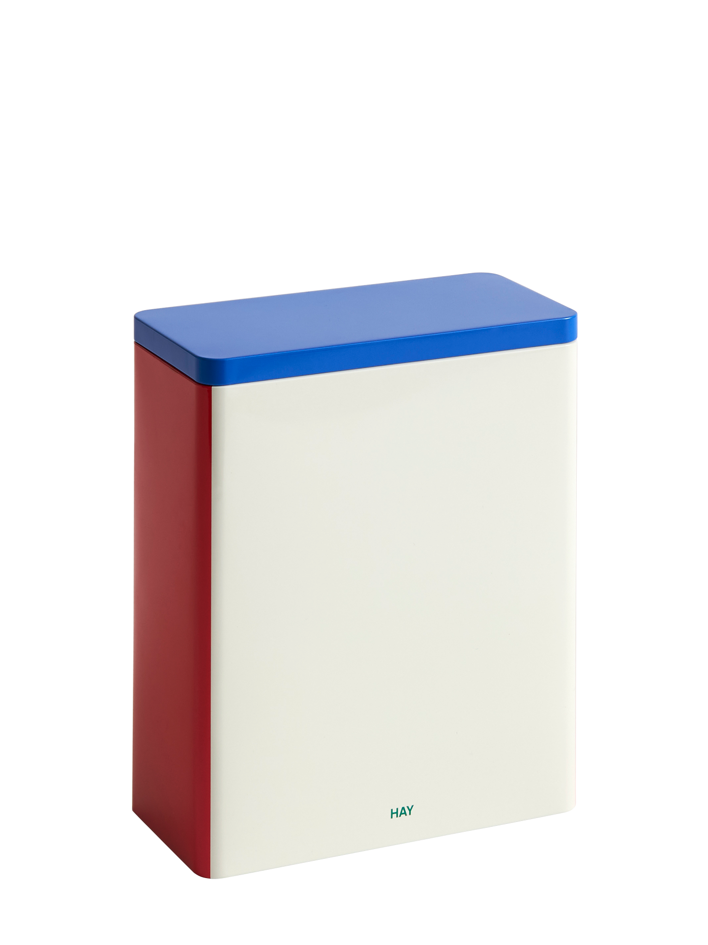 Tin XL container, Off-white/blue/red