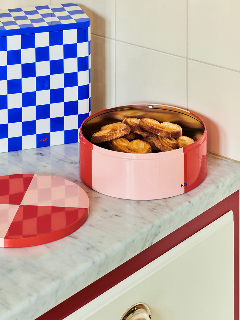 Tin round container, 2 colour combos