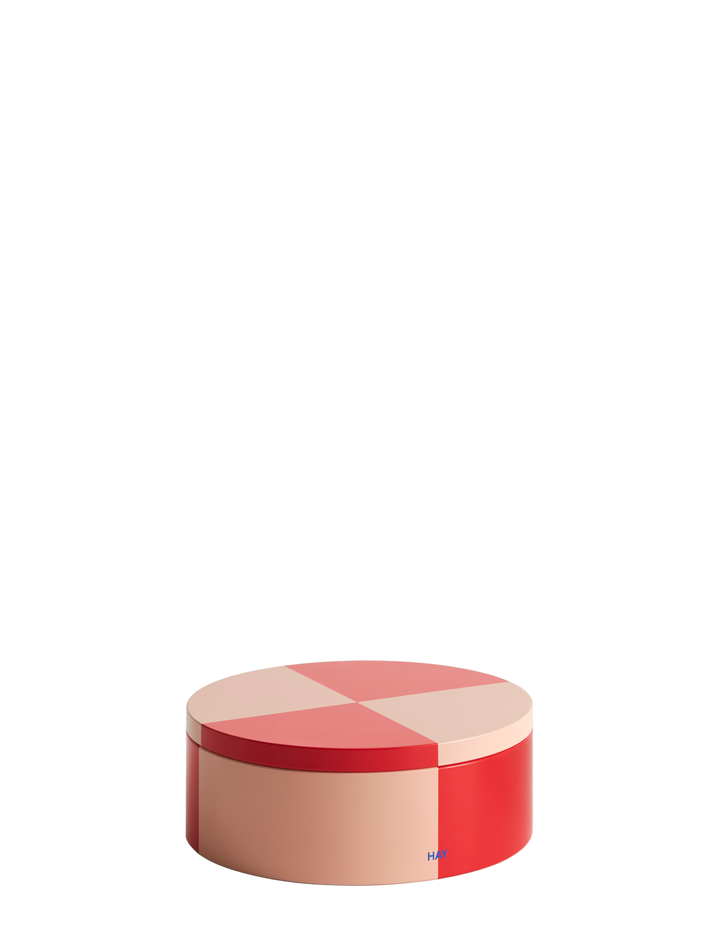 Tin round container, red/soft pink