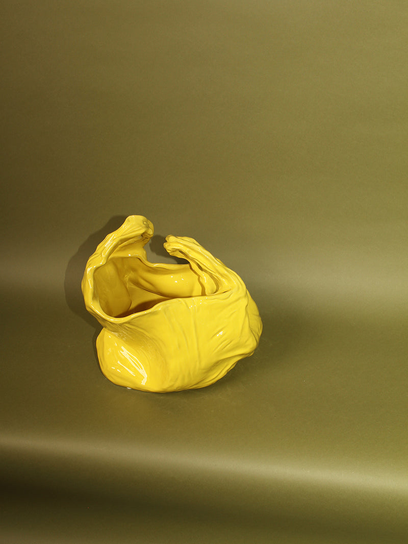 Yellow ceramic bag vase 