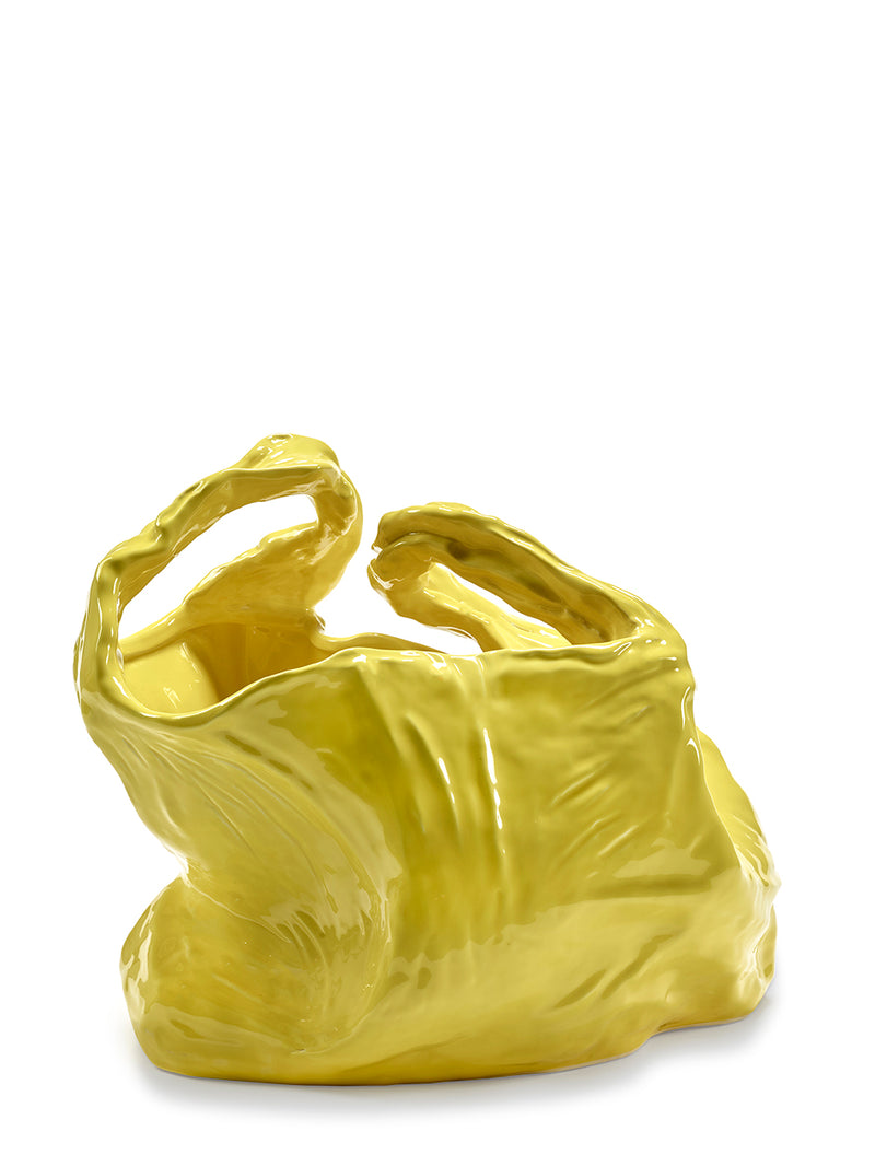 Yellow ceramic bag vase