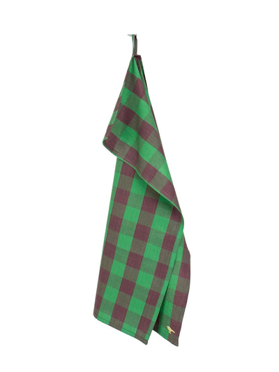 Noel kitchen towel, green/brown gingham
