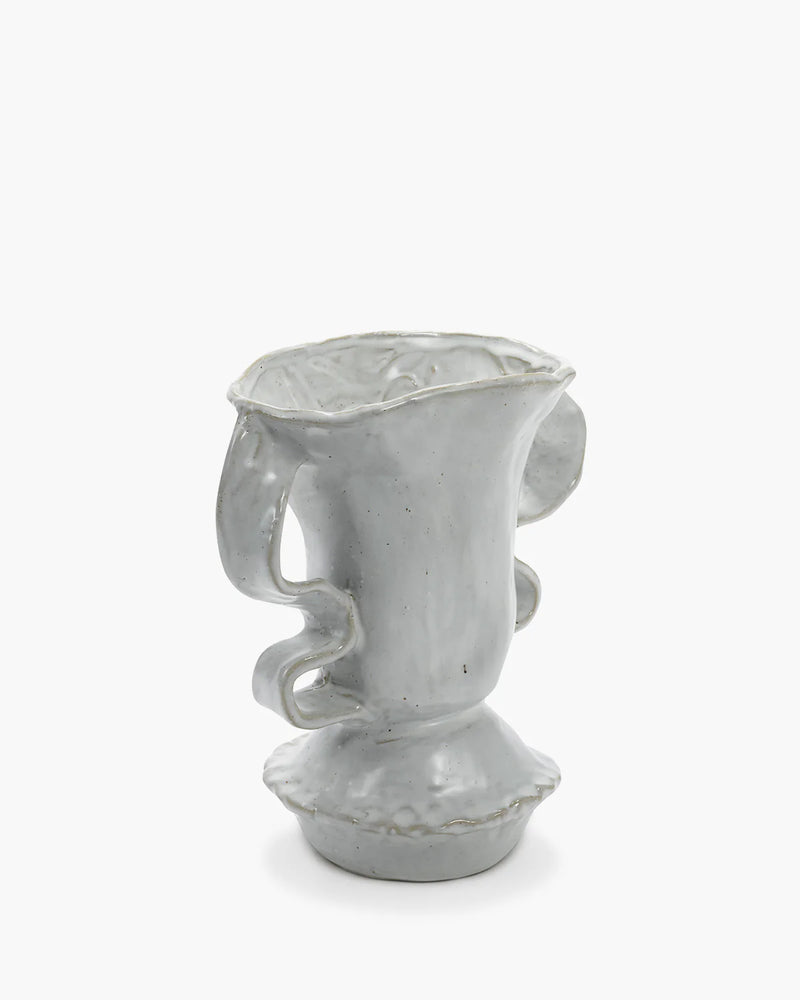 Gray ceramic pitcher on a white background