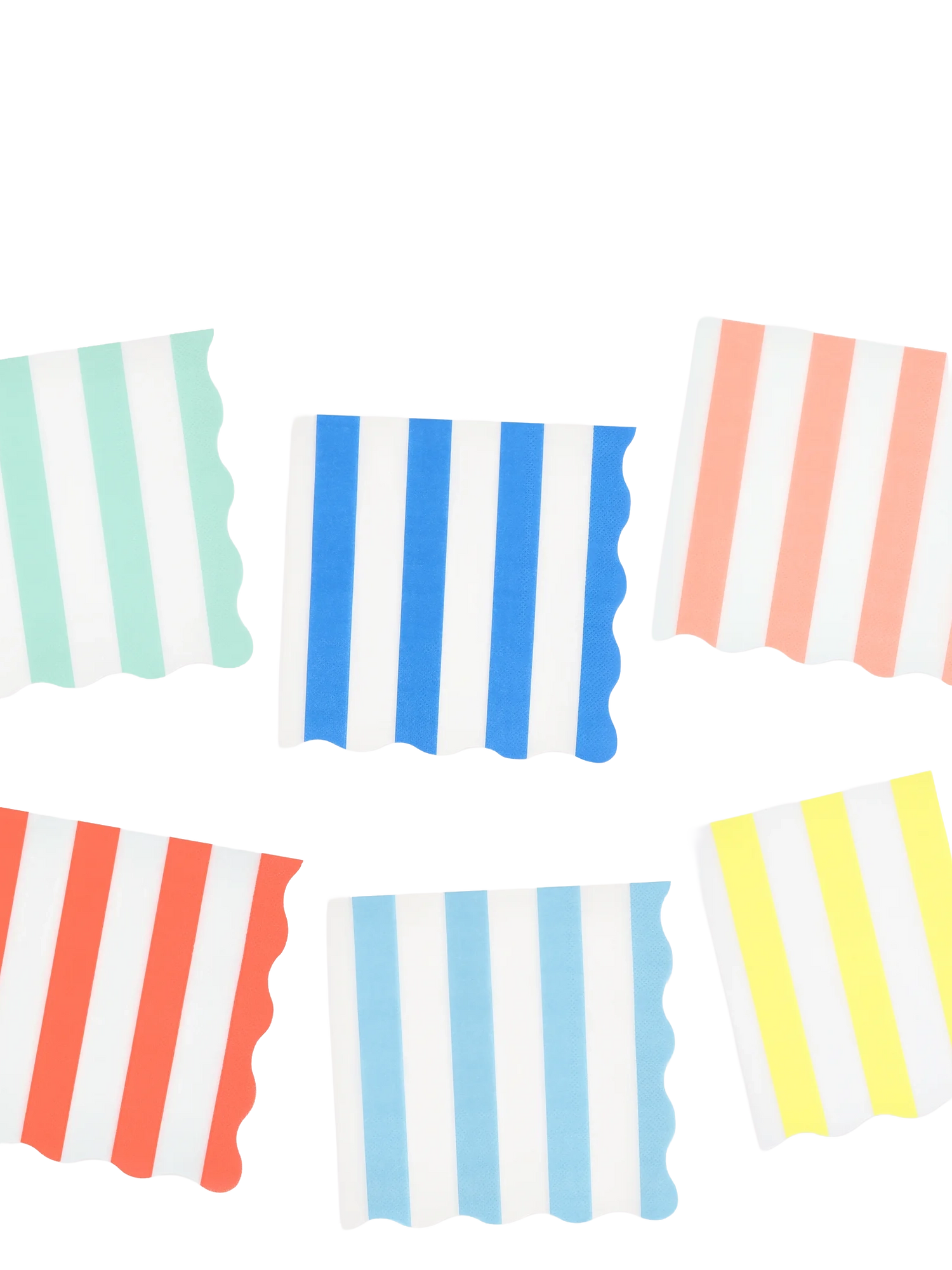 Colorful striped paper napkins on a white background