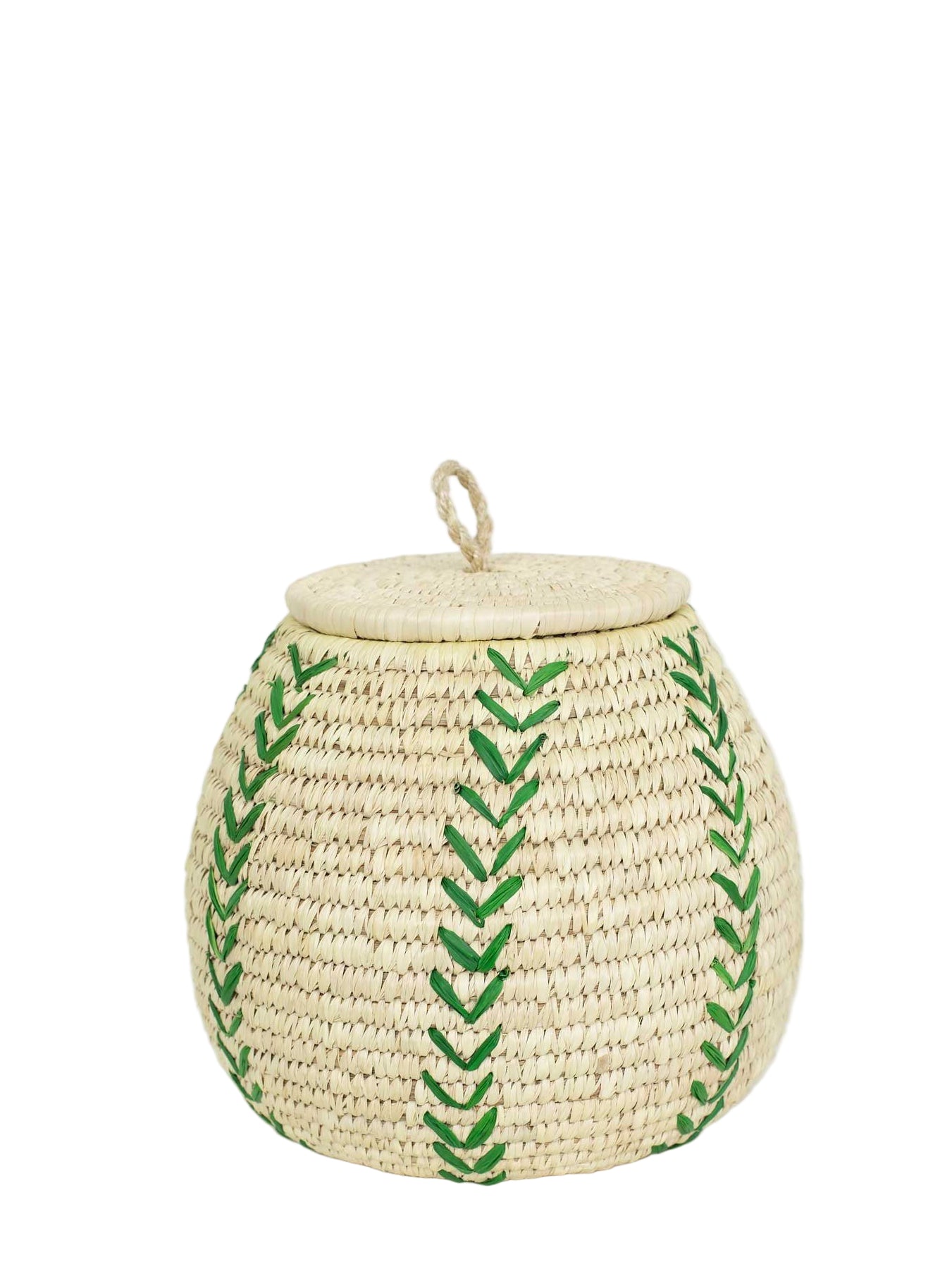 Woven basket with green leaf patterns from A World of Craft 