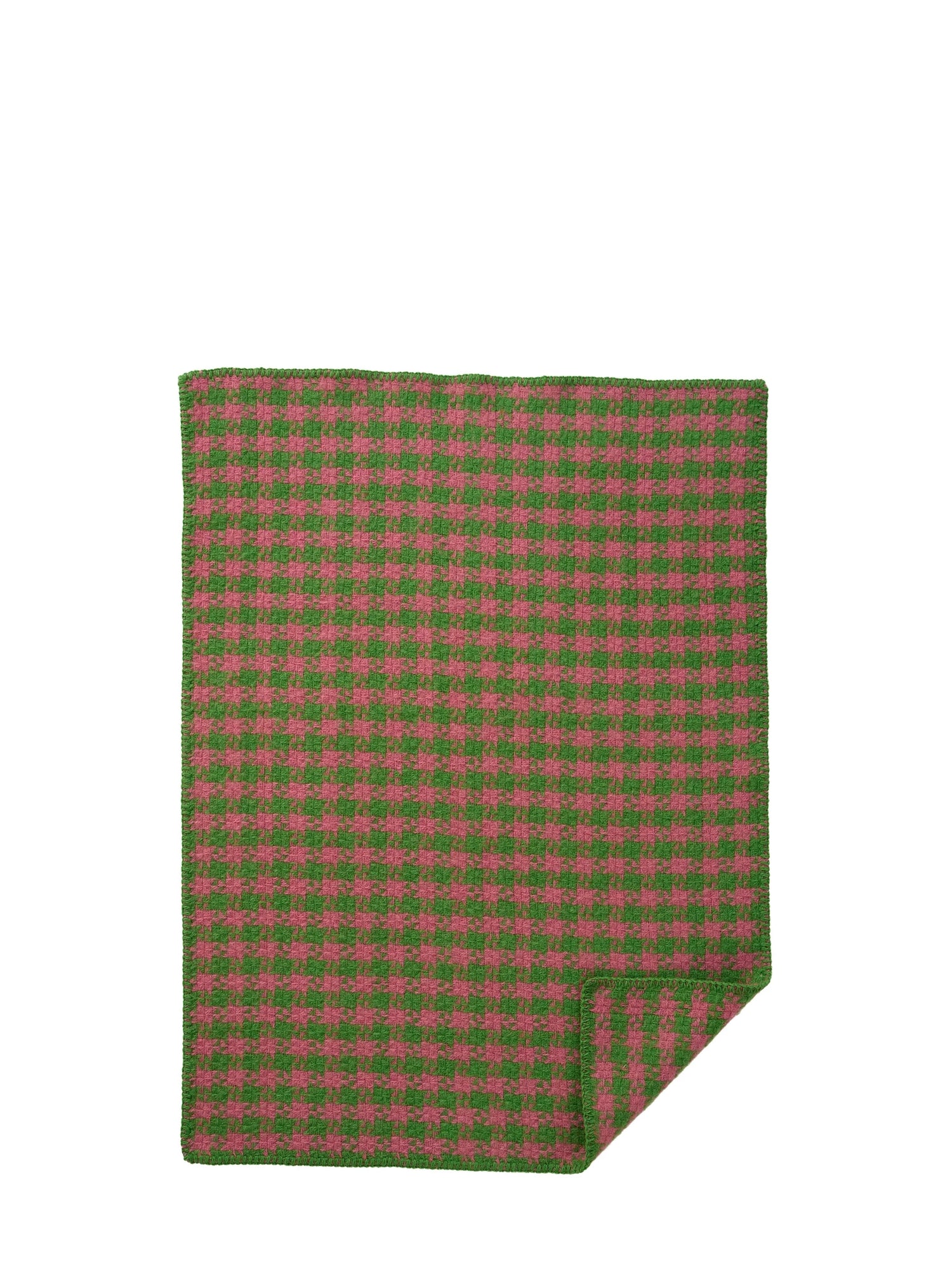 Green and red checkered baby blanket on a white background