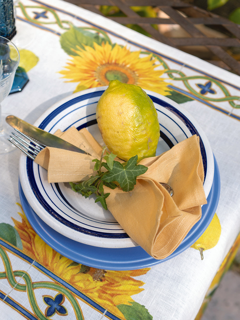 Etruscan garden linen table runner, cream white (50x170cm)