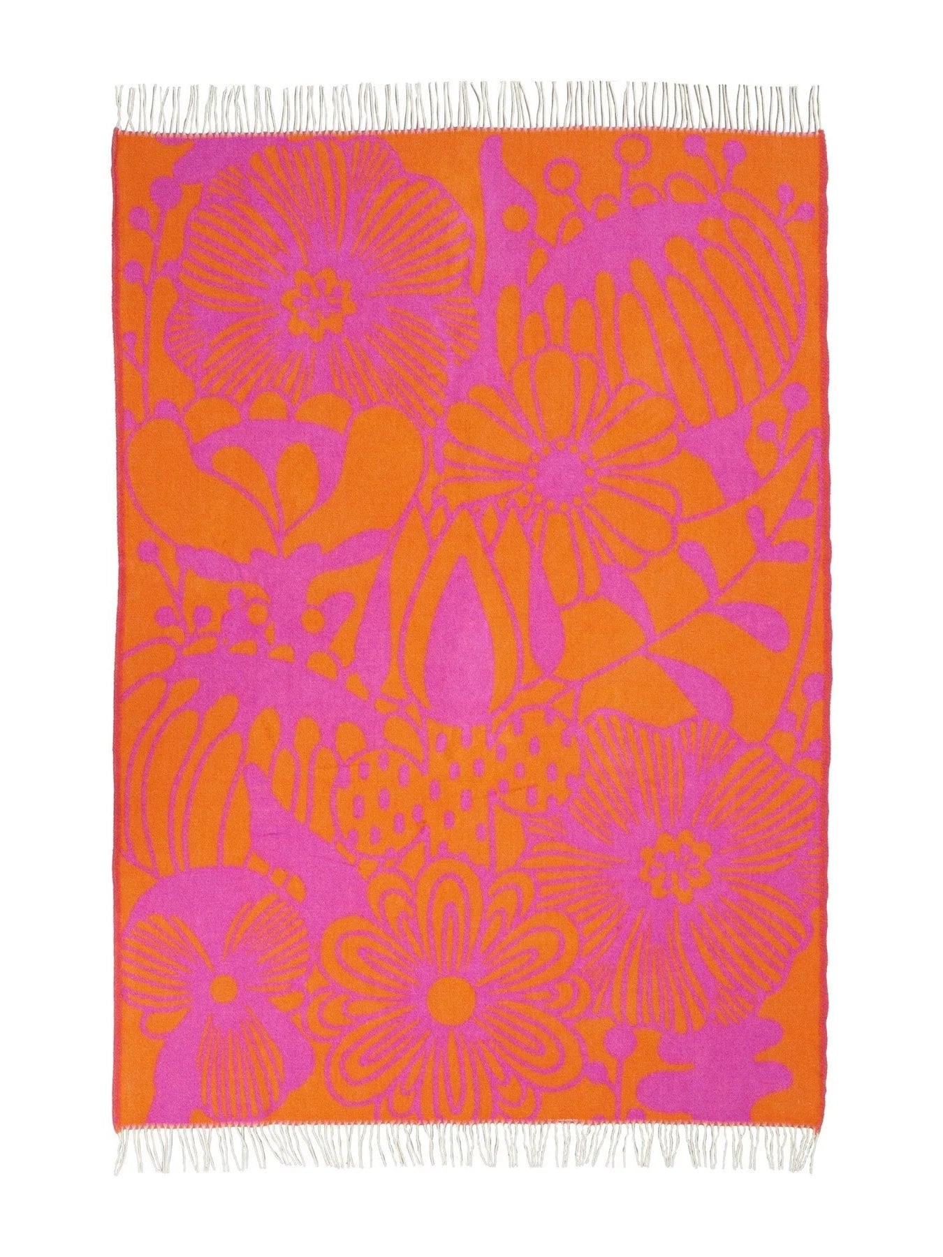 Floral patterned towel with pink and orange flowers on a white background