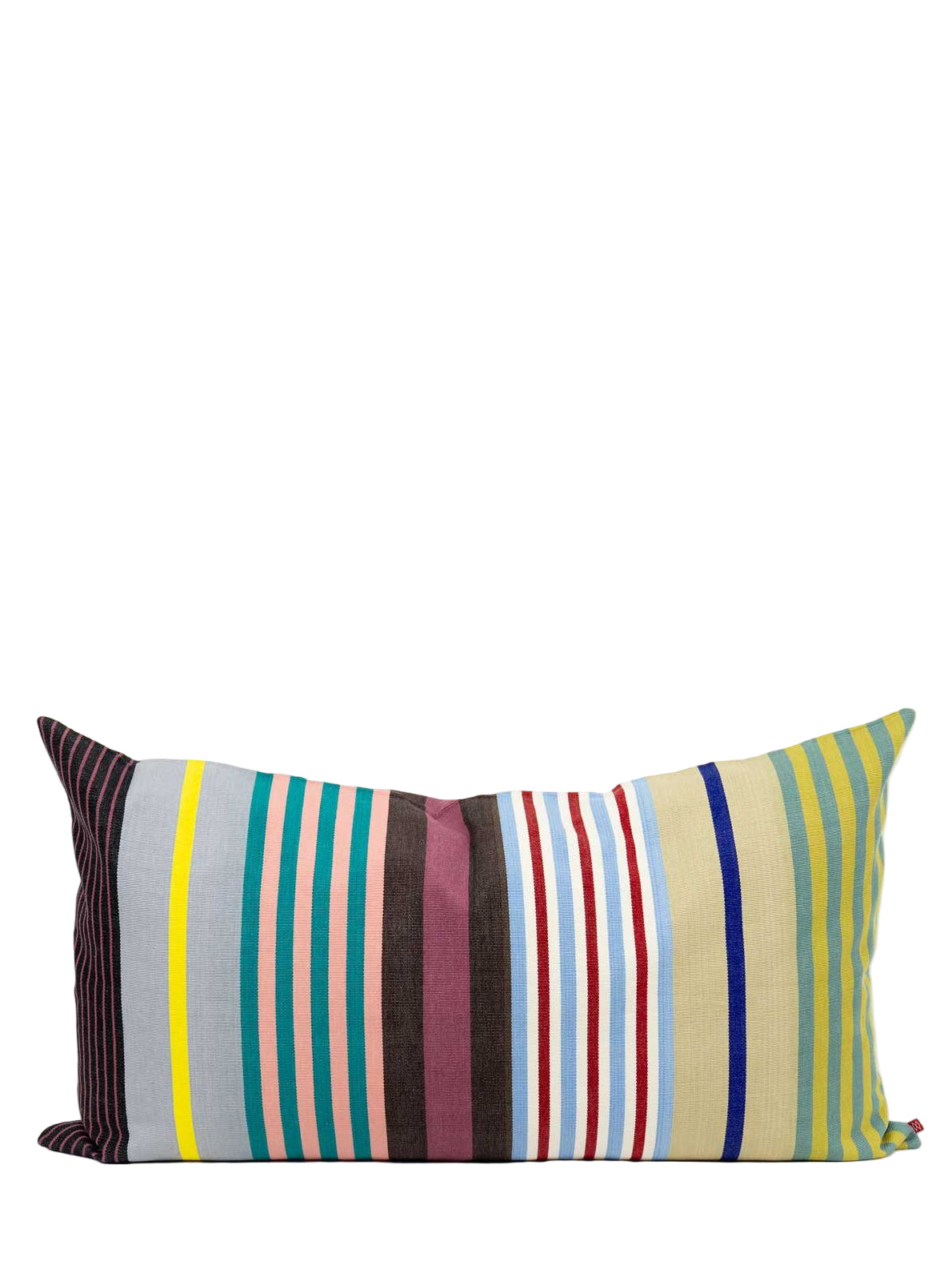 Multicolored striped pillow on a white background
