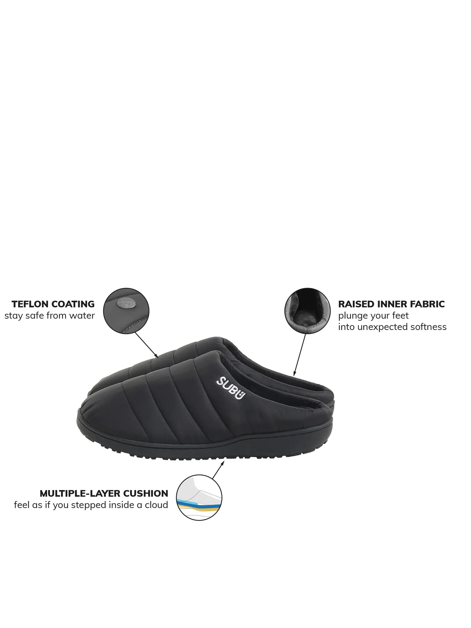 Subu classic puffer slippers, black