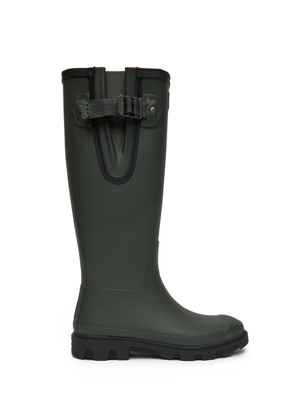 Unisex downpour adjustable boot, dark olive with black sole