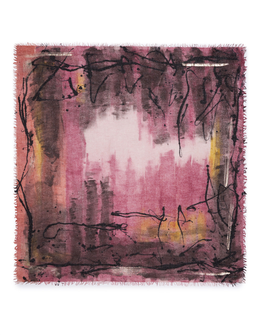 Kirala wool and silk scarf, hand-painted mauve multicolour