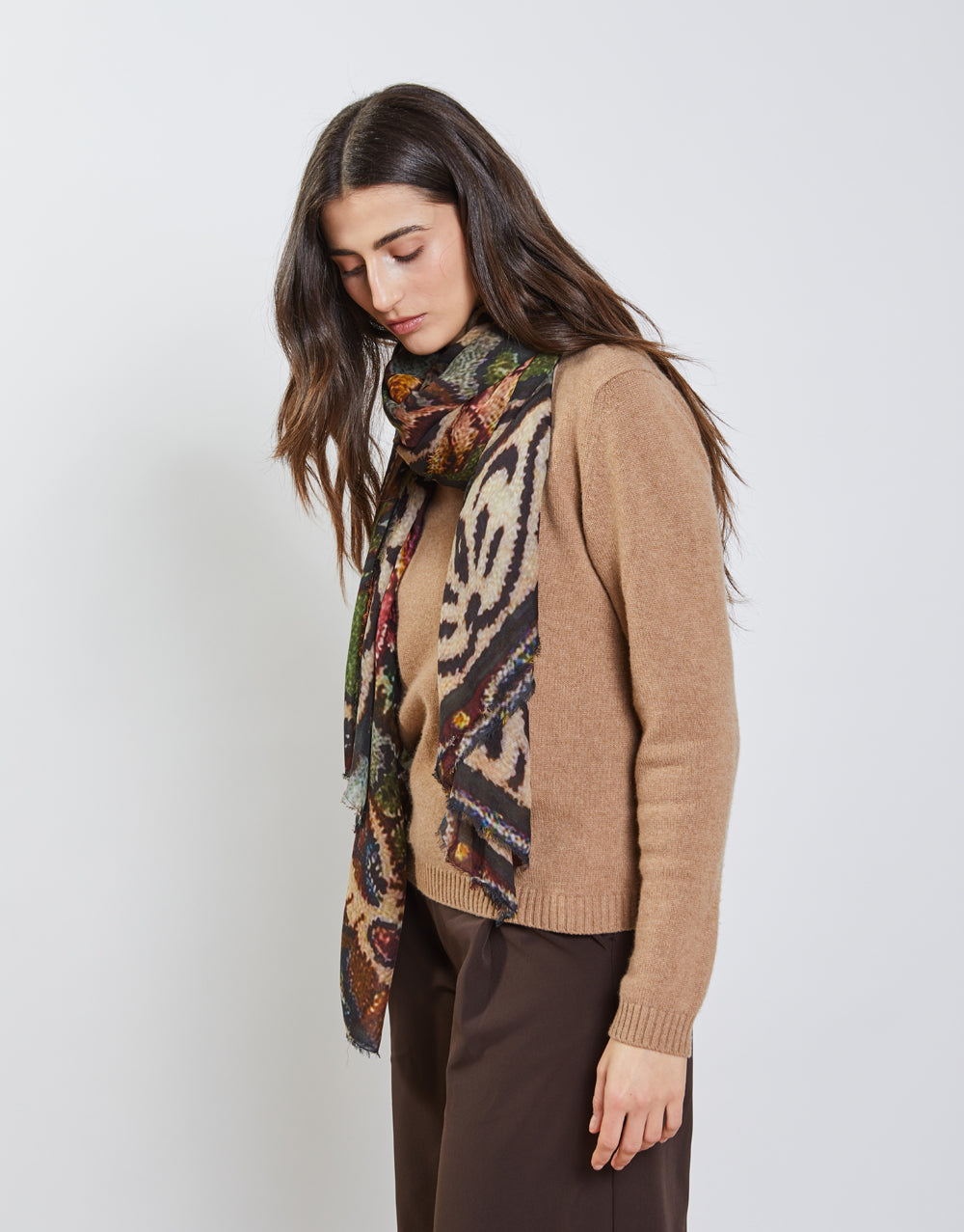 Moca printed stole, brown multi