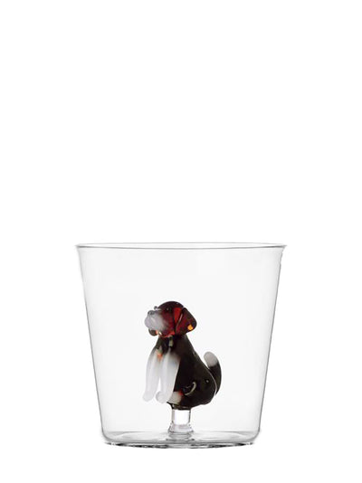 Dog tumbler, black and brown English Foxhound
