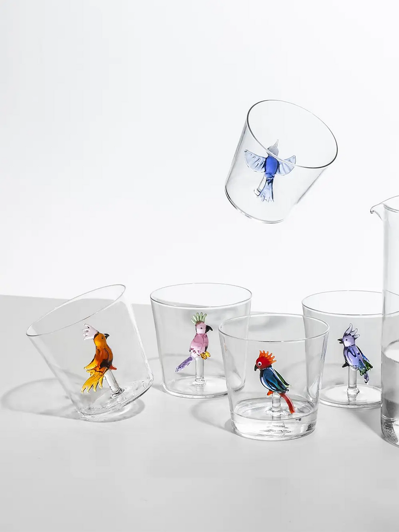 Red-blue cockatoo tumbler, talking trees collection