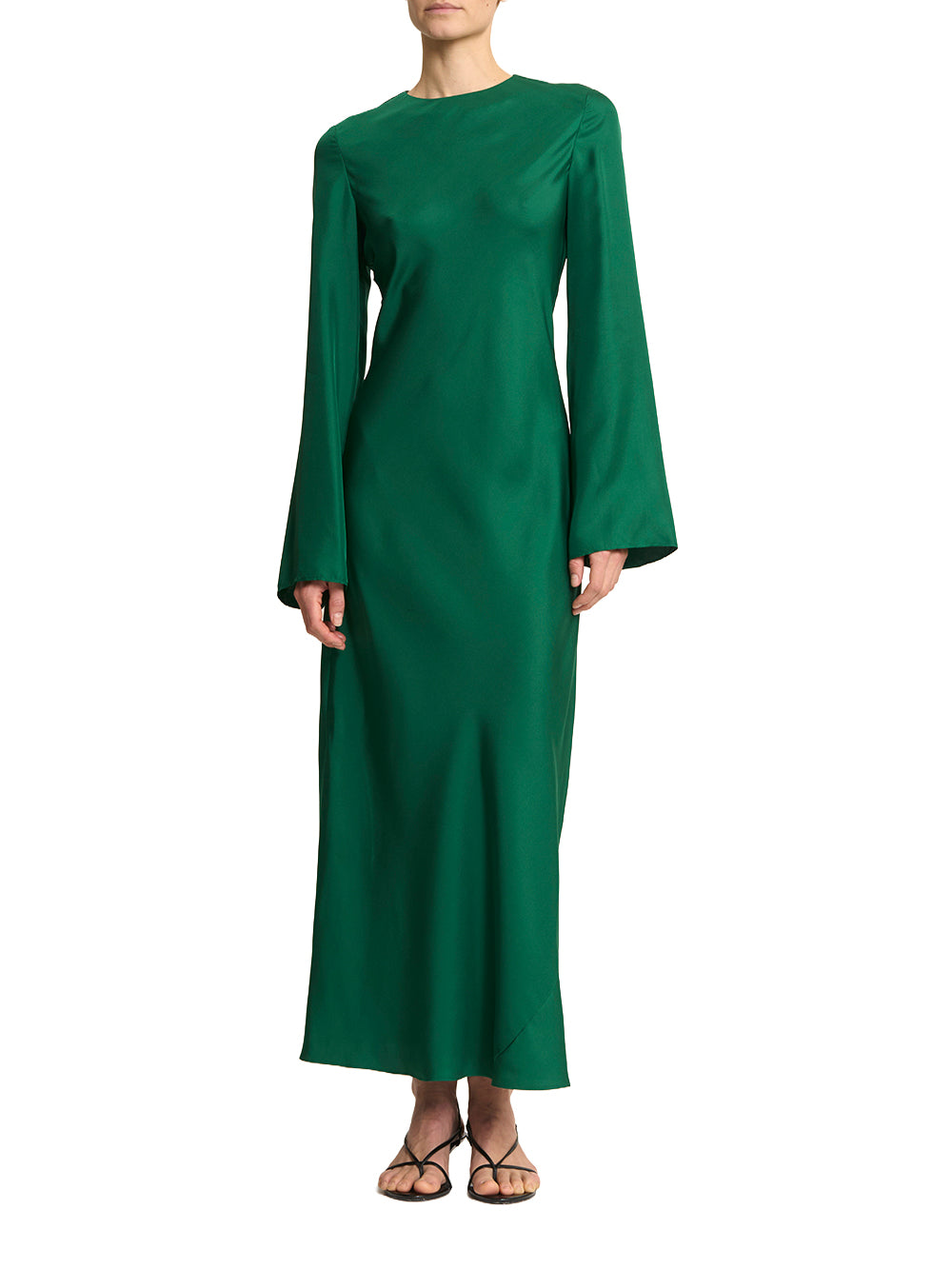 Fluid silk dress, emerald green