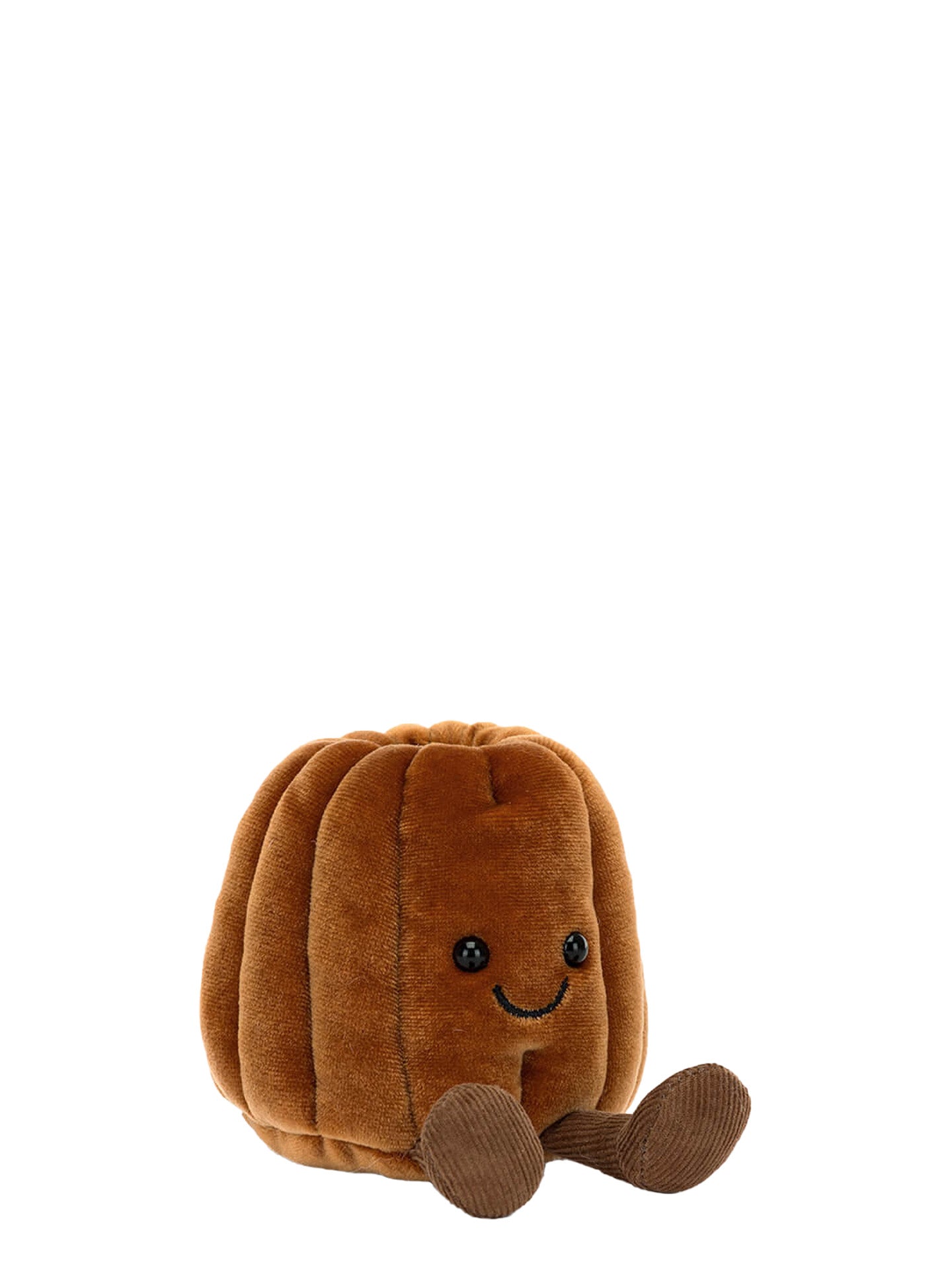 Brown plush toy resembling a canale pastry on a white background