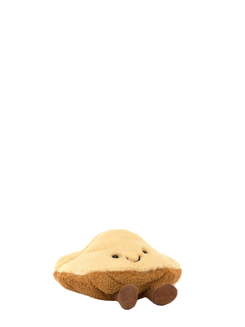 Toy resembling a pie with wheels on a white background