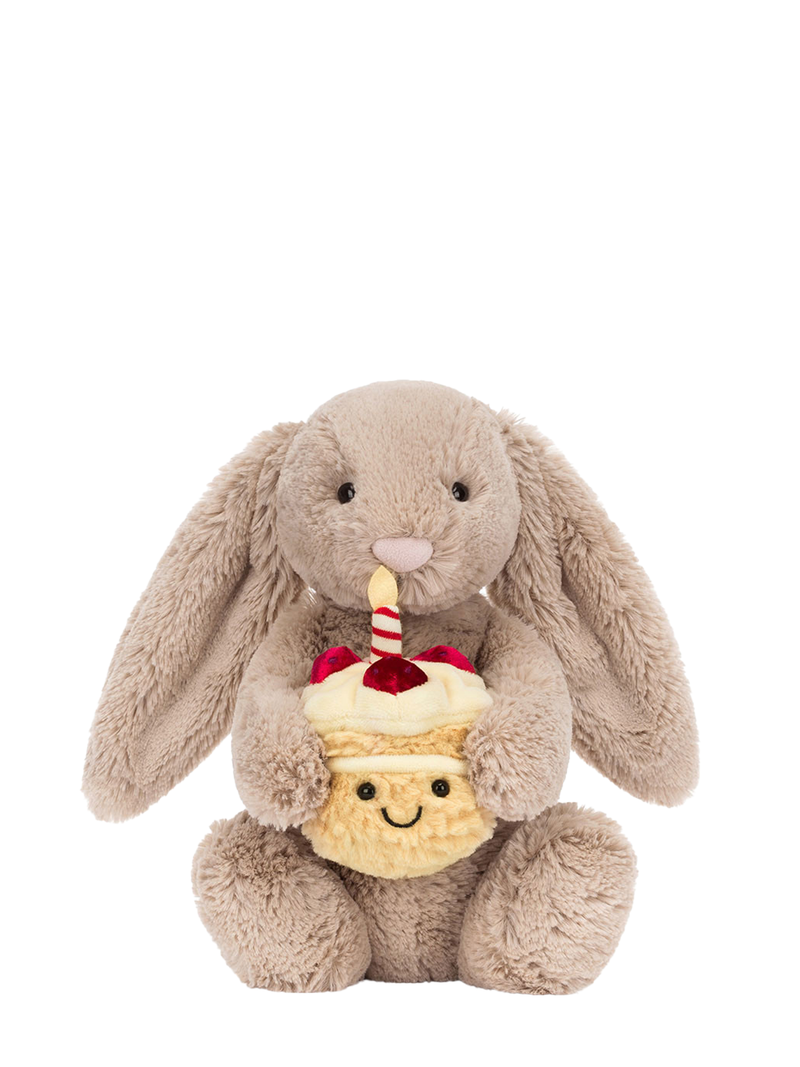 Bashful beige bunny with birthday cake