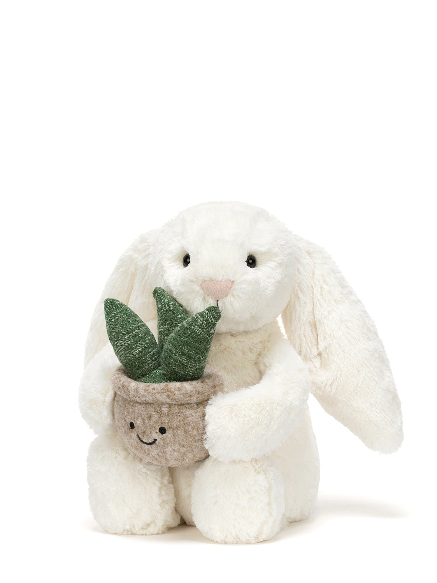 Cream bunny with plant (31cm)