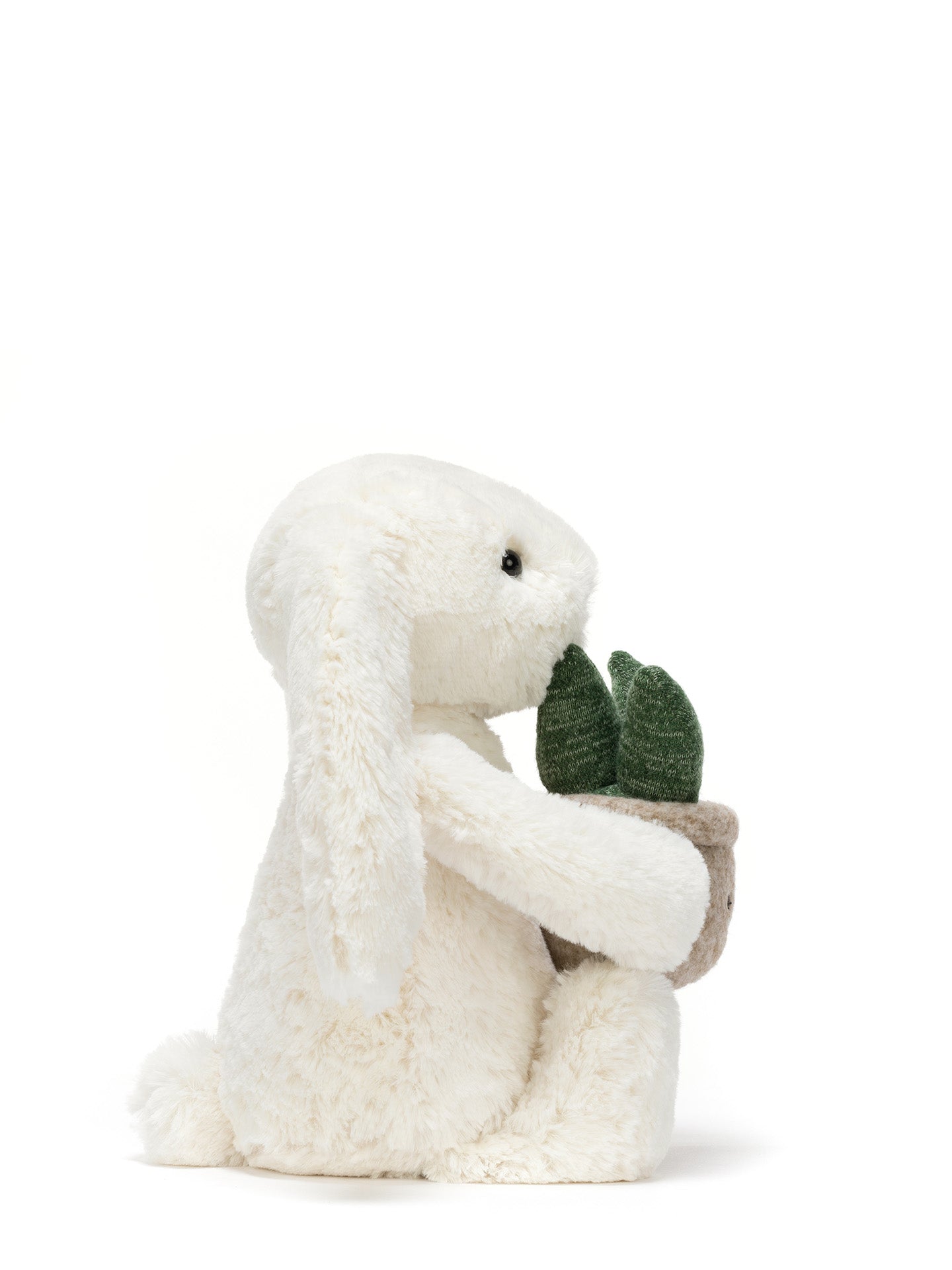 Cream bunny with plant (31cm)