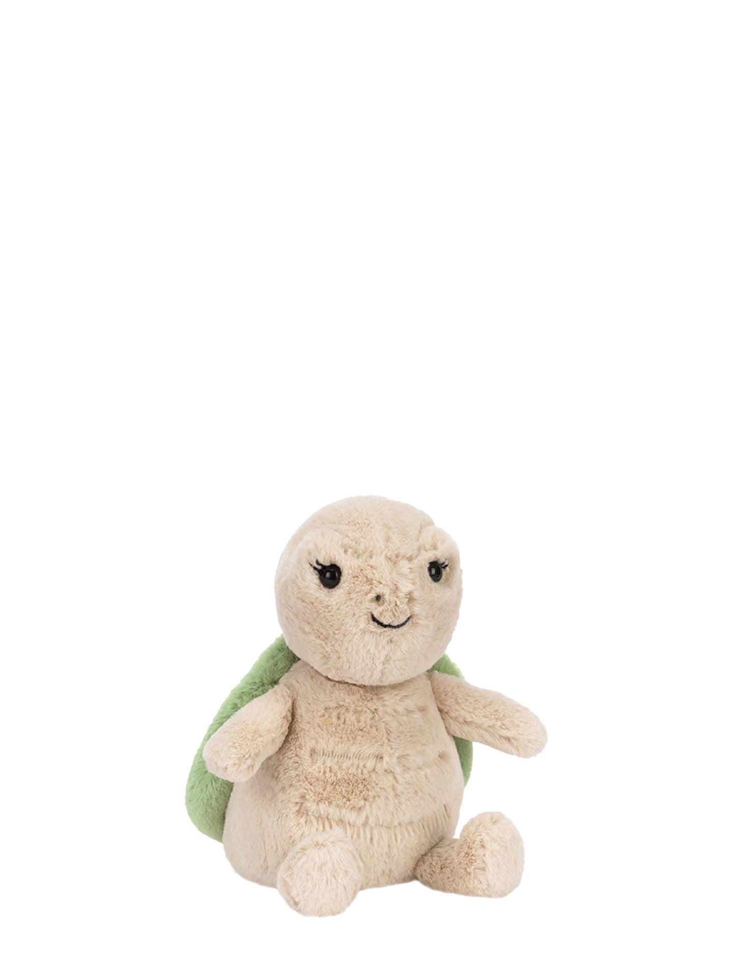 Jellycat's Thimble turtle plush toy smiling shyly on a white background